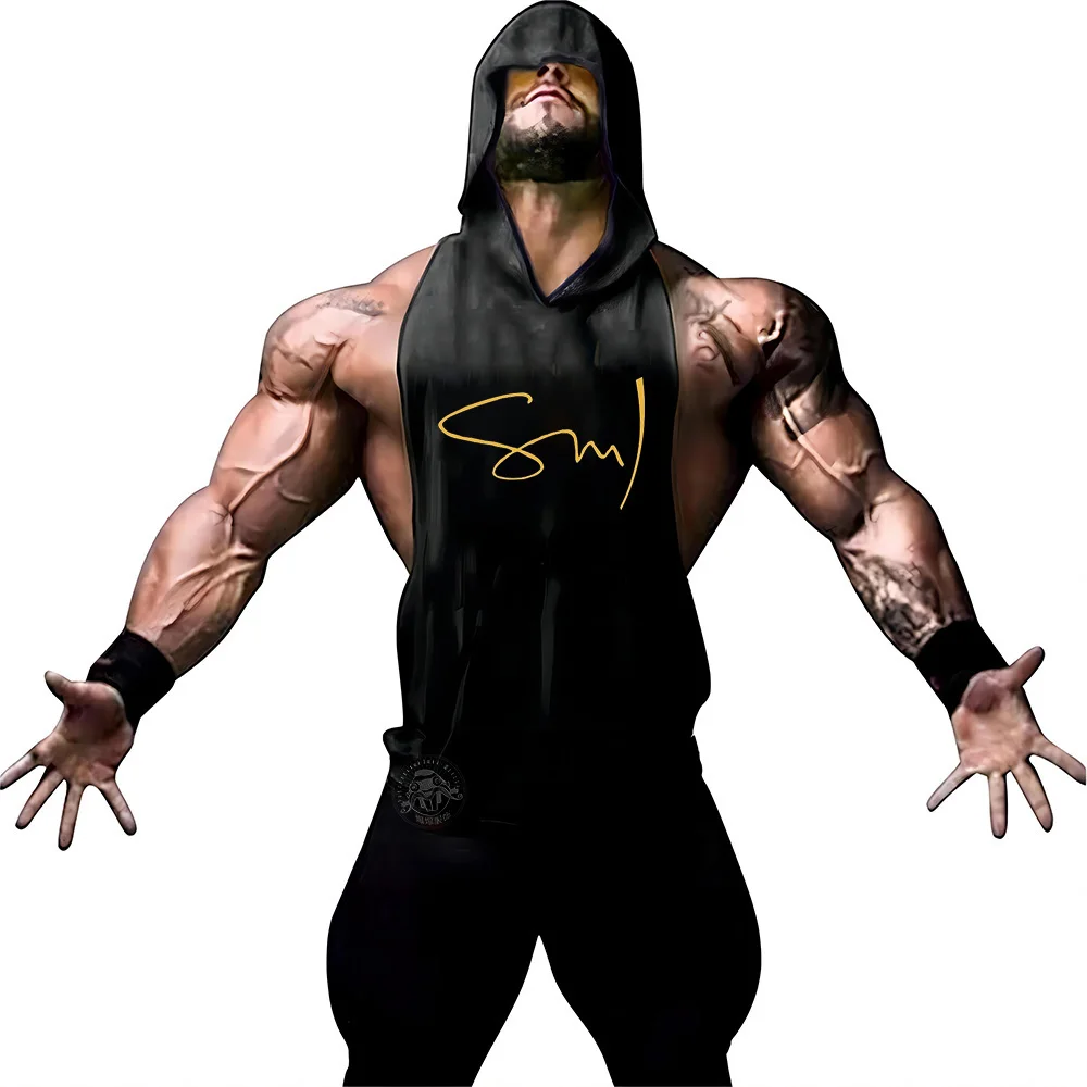 

Men's sleeveless basketball outdoor hooded vest Fashion casual Y2k Breathable fast drying Fnaf solid color printed sportswear