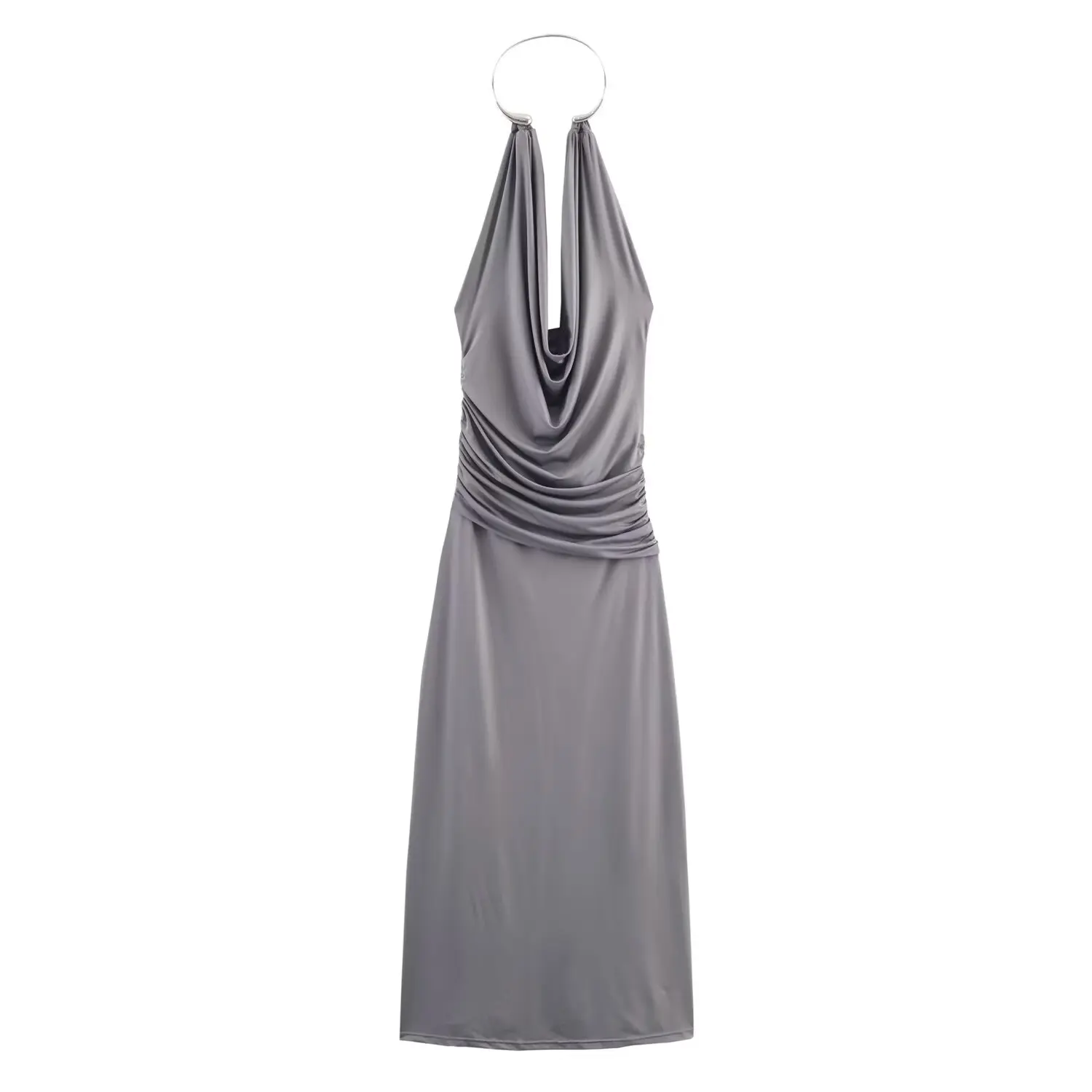 HH Damen Trendiges Sommerkleid, Elegantes Sexy Neckholder-Kleid, Einfarbiges Rückenfreies Dekorationskleid, Modisches Schlankes Ärmelloses Langes Kleid – Detail 2