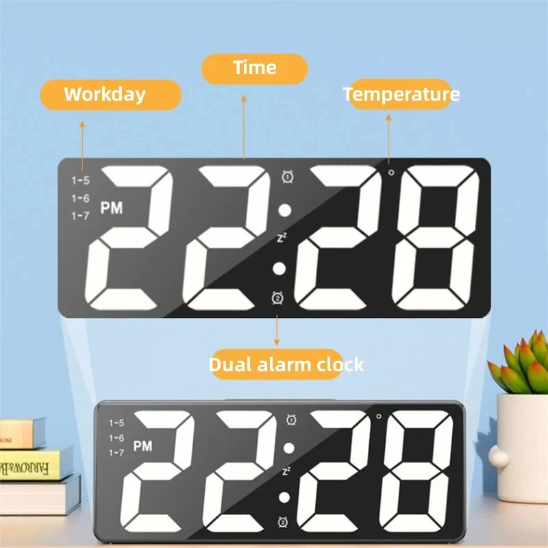 Digital Clock LED Alarm Clock Bedroom Electronic Desktop With Temperature Display Adjustable Brightness 12/24 Hours