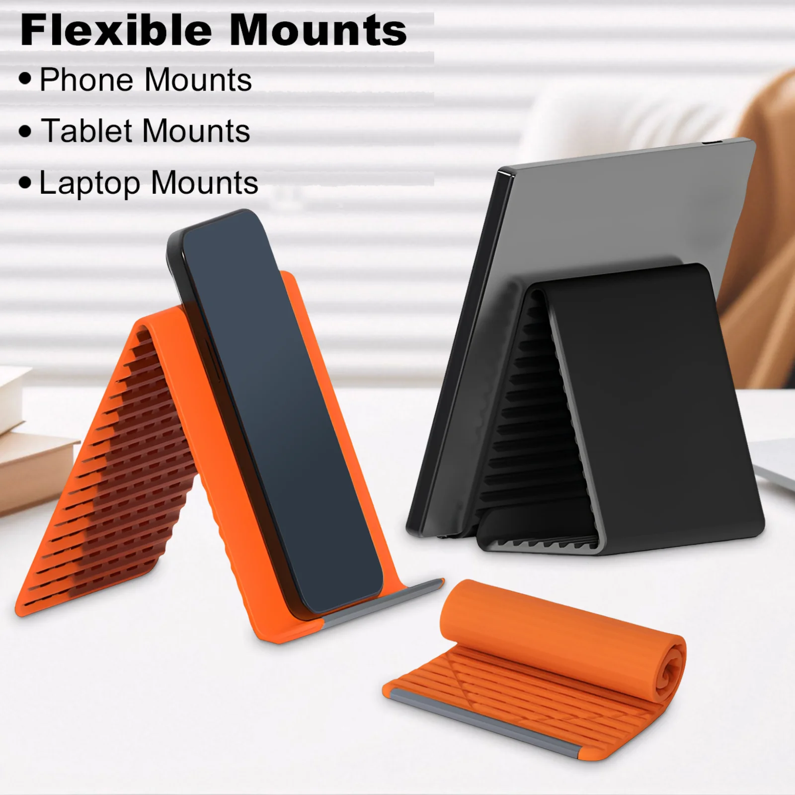 유연한 휴대폰 거치대, 접이식 실리콘 데스크탑 태블릿 노트북 스탠드, 휴대용 조절 가능 범용 홀더 (여행/사무실용)