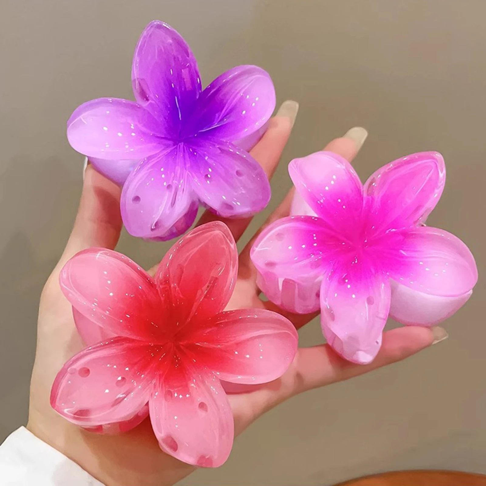 Hair Clip Fashion Hairpin Gradient Flower Barrettes Girls Ponytail Shark Claws Candy Color Frangipani Hair Jewelry