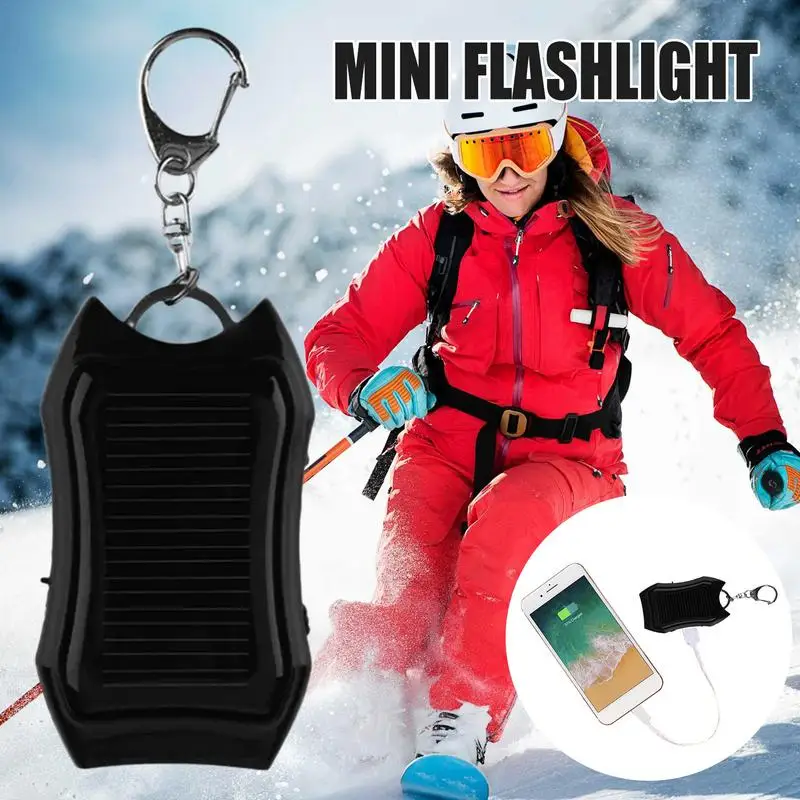 

Mini Keychain Light LED Flashlight Solar Power Bank 1500mAh Carabiner Keychain Outdoor Survival Tool Camping Emergency Light