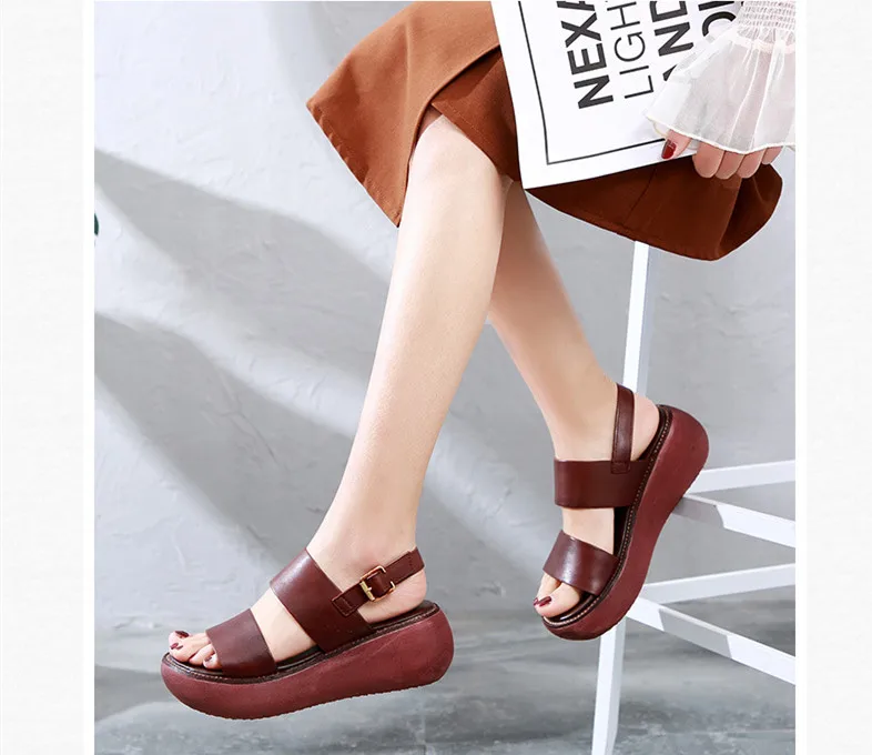 AIYUQI Women sandals retro 2022 new summer women sandals genuine leather platform wedge casual footwear red shoes for women