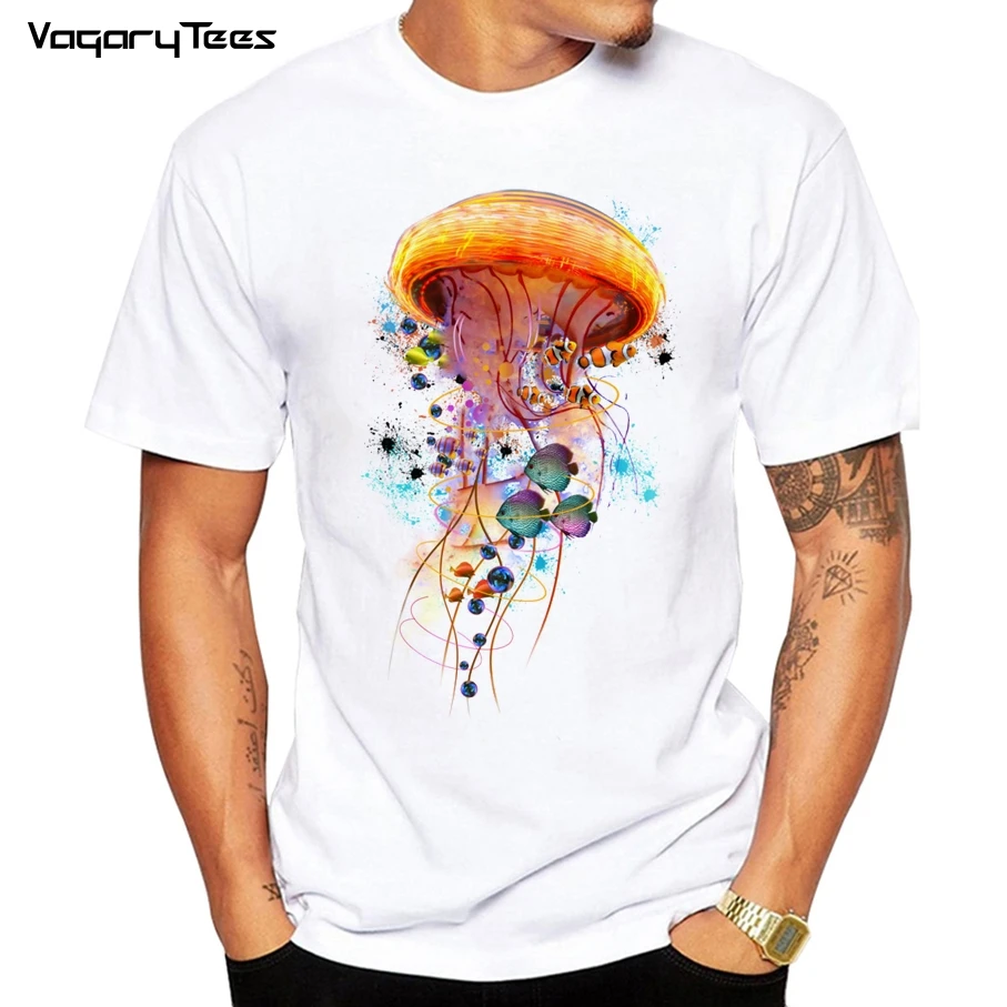 Neue 2022 Herren-T-Shirts, modische elektrische Quallenwelt, bedrucktes T-Shirt, kurzärmelig, Neuheit, O-Ausschnitt, Design, Tops, cooles T-Shirt