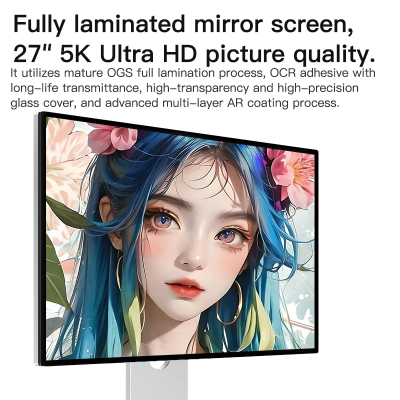 KUYCON 27인치 5K 울트라씬 레티나 디스플레이 모니터 G27P 75Hz, 사무실, 사진 및 디자인 작업에 적합, 미러 스크린