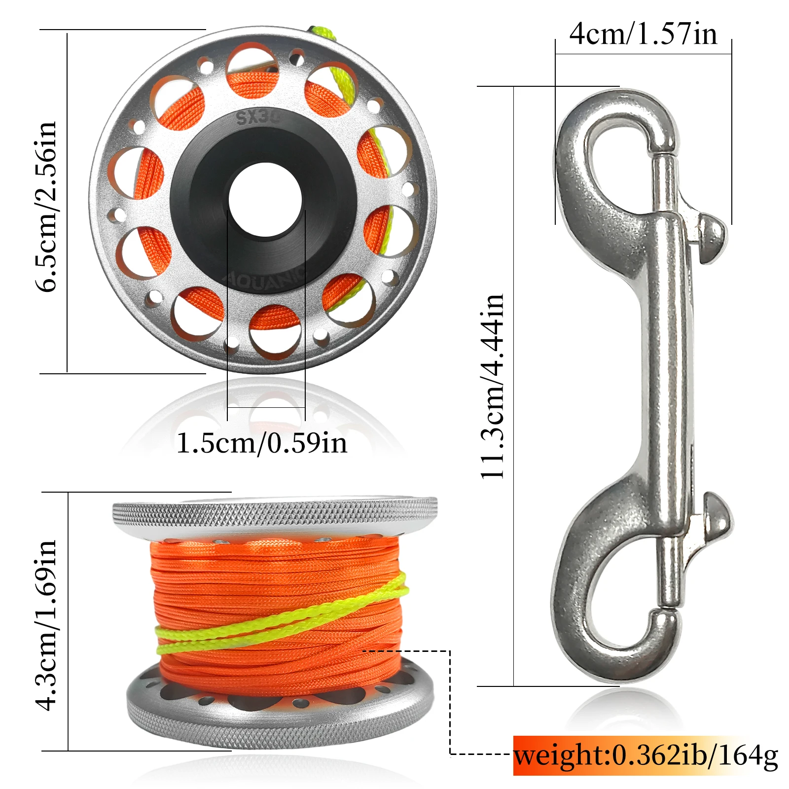 Scuba Diving Finger Spool With 150ft Neon Yellow Line - High Visibility Underwater Reel
