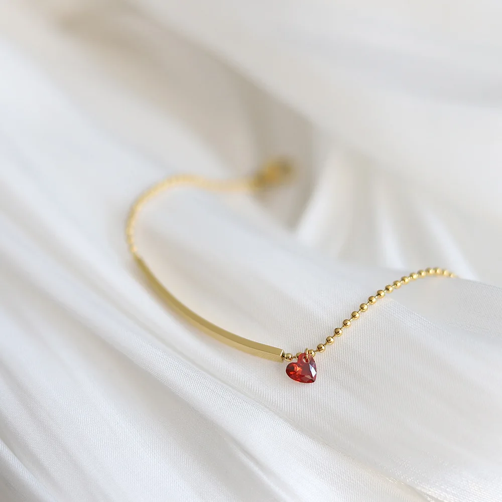 

Red Heart Smooth Surface Round Bead Chain Charms Bracelet Stainless Steel Fashion Women Gifts New In Accessories Korean Jewelry