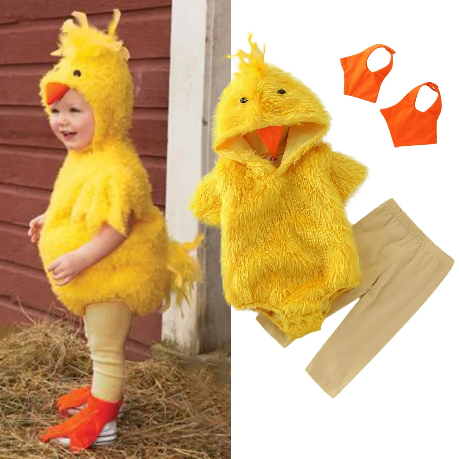 Costume de poussin de poulet jaune pour nouveau-né, pour bébé, enfant en bas âge, pâques, Halloween, robe fantaisie, barboteuse en fourrure, pantalon 3-24M, 2-3T, Umorden