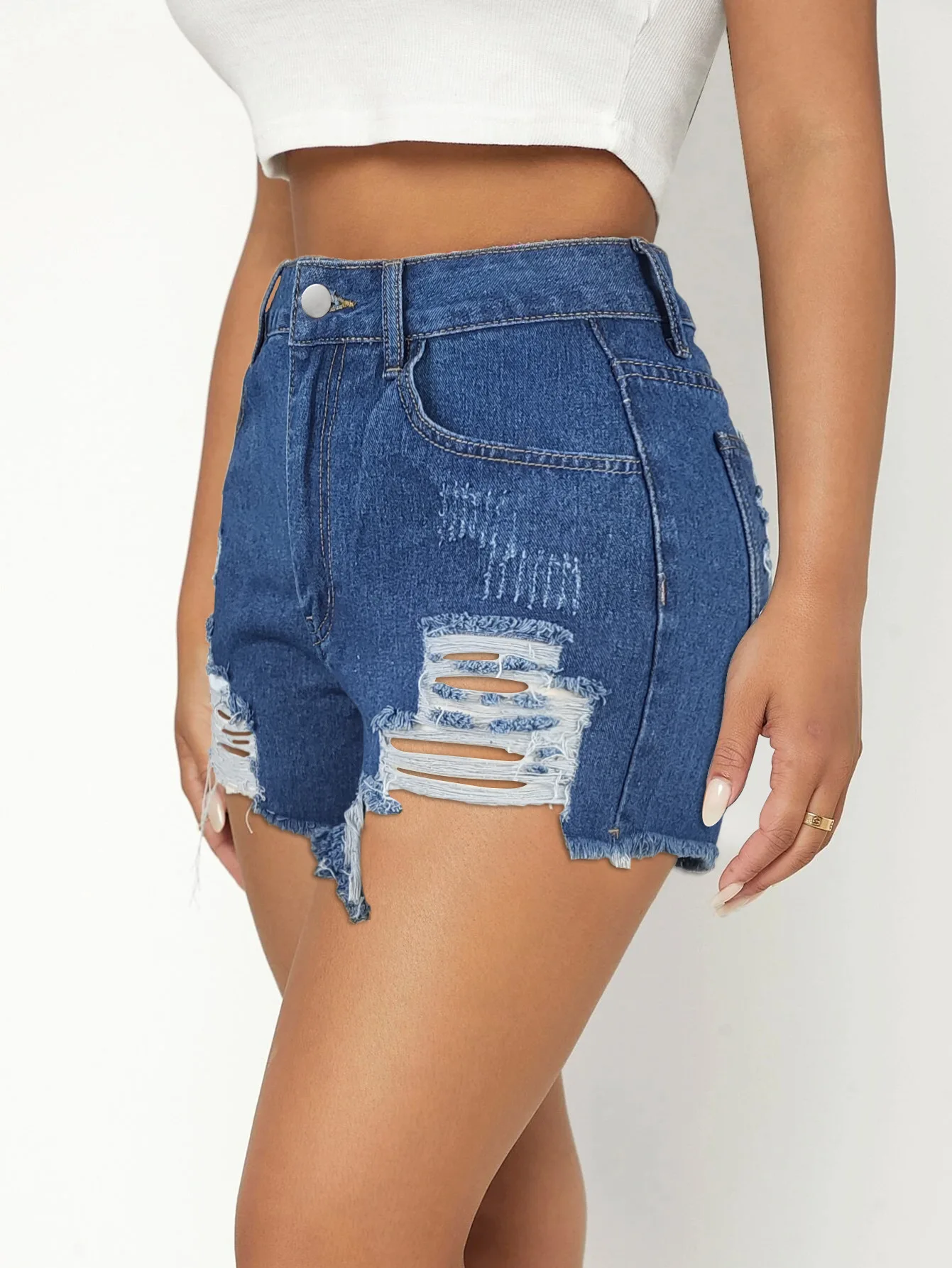 Women's Denim Shorts Summer New Fashion Frayed Hole Denim Shorts Trendy Street Denim Shorts