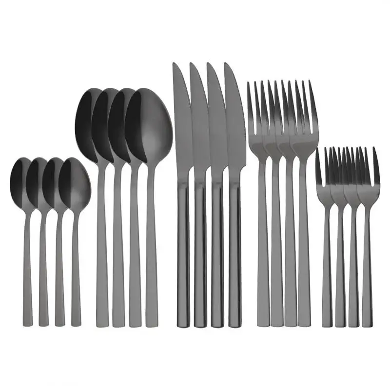 Black Cutlery Set Stainless Steel Cutlery Spoon Fork Knife Black Tableware Dinnerware Set 20 Pieces Dishwasher Safe Eco Friendly