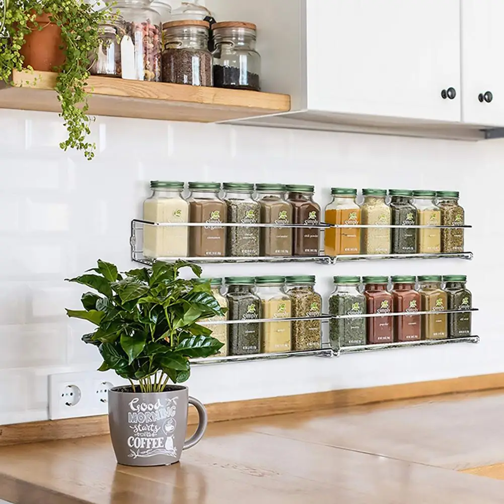 2/4Pcs Convenient Spice Rack Carbon Steel Spice Holder Hollow Out Kitchen Cabinet Shelf Organizer Multifunctional