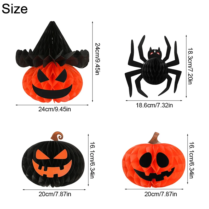 Halloween Spider Pumpkin Honeycomb Ball Decoration Home Table Ornaments Halloween Paper Hanging Paper Lantern Kids Gift Favors