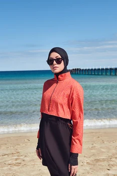 4PCS/Set Burkini Femme Musulmane Printing Sportswear Loose Fit Strechable UPF50-UV Protection Swimsuit With Zipper