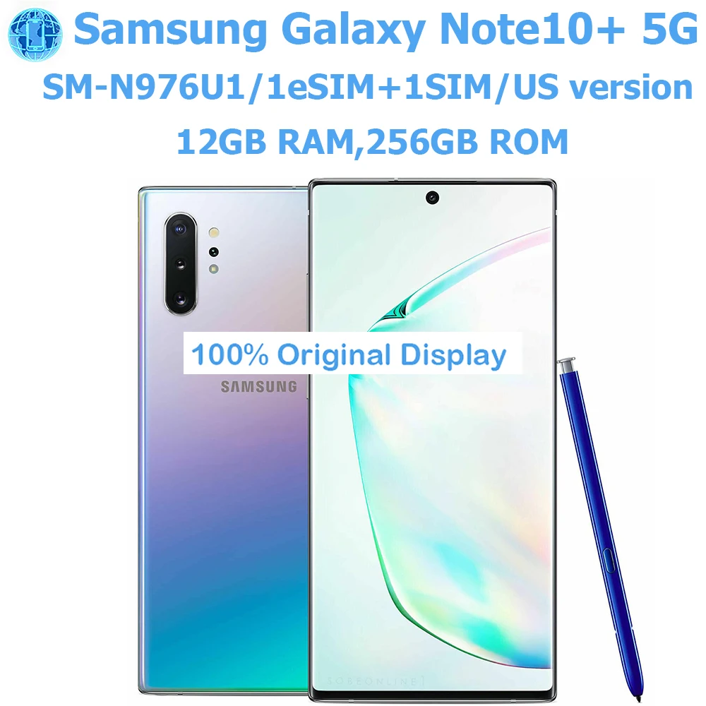 Used Samsung Galaxy Note10+Note10 Plus 5G Smart Android Phone 6.8-inch Four Camera 4300mAh 45W 12GB RAM Samsung Smartphone