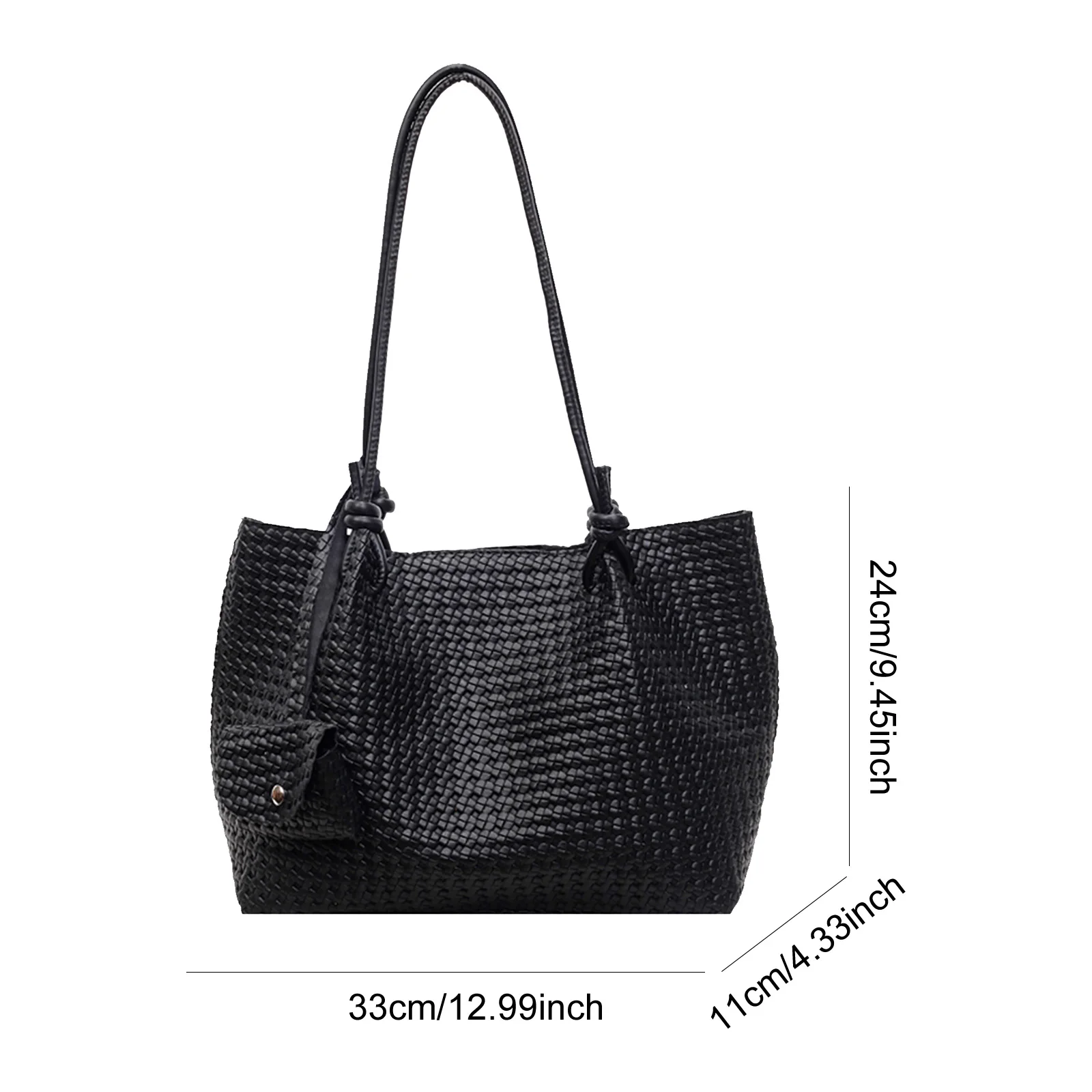 PU Leather Stylish Tote Bag Large-Capacity Simple Underarm Bag Solid Color Woven Armpit Bag Leisure Bag with Matching Wallet