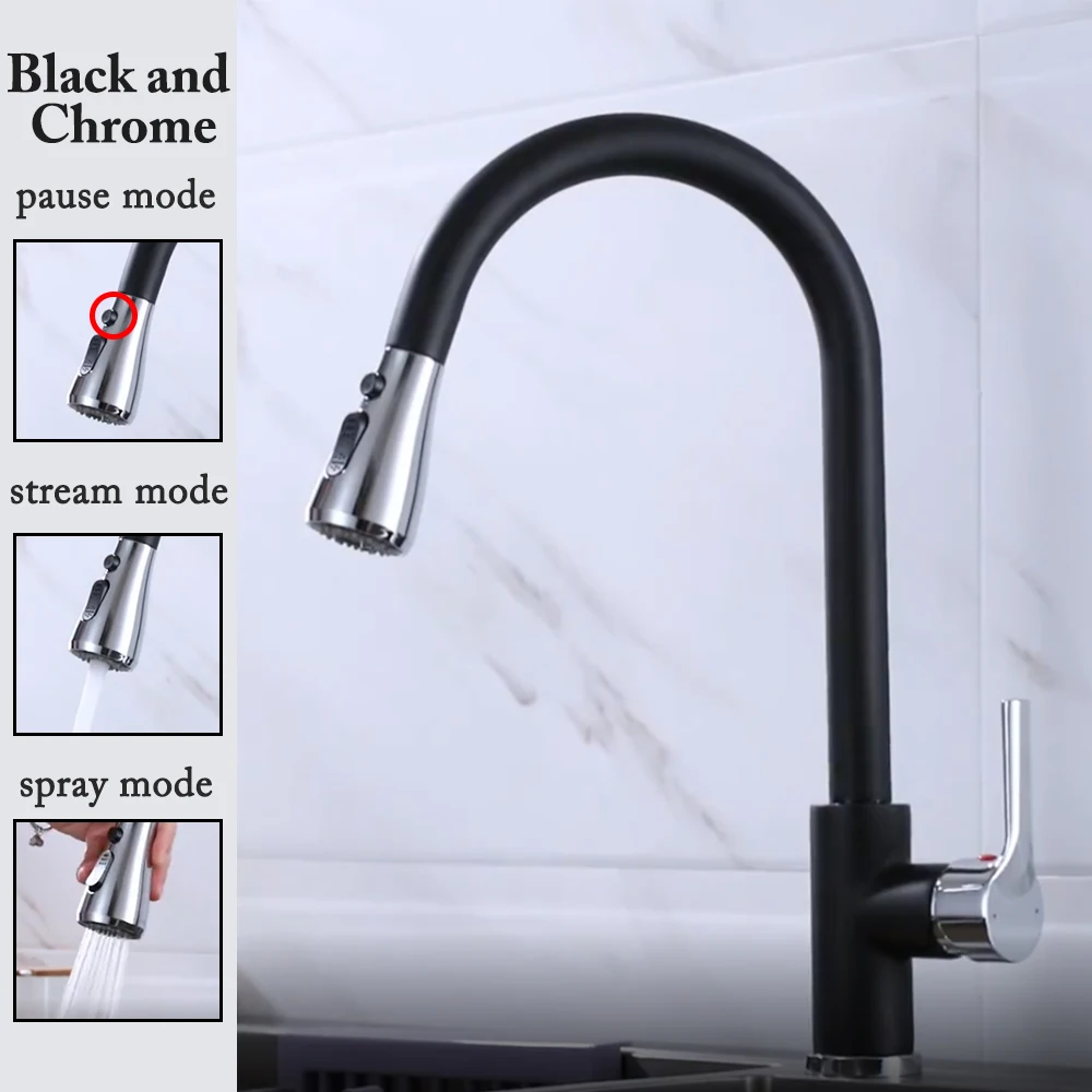 Kitchen Faucet Black Kitchen Tap  Pull Out  Kitchen Sink Mixer Tap Brushed Nickle Stream Sprayer Head Chrome Kitchen Water Tap large kitchen sink Kitchen Fixtures