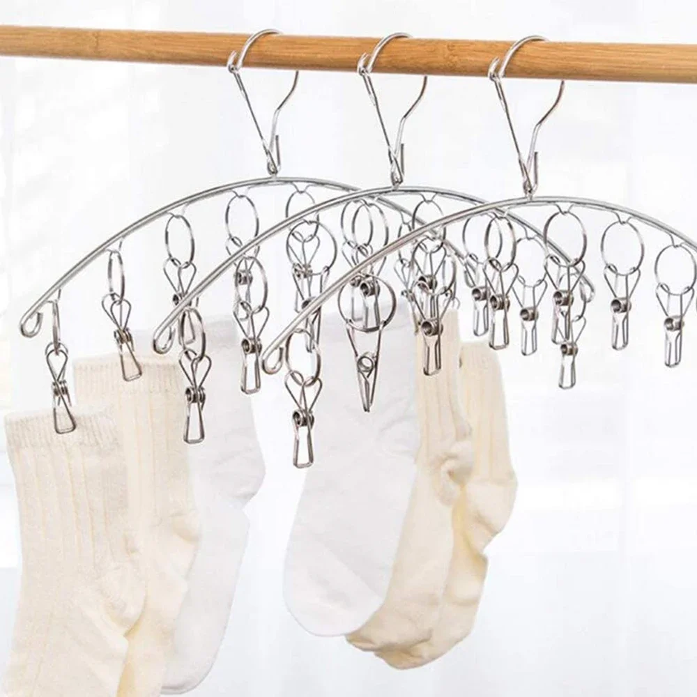 Clothes Drying Hanger with 32 Clips / 8 Clips Socks Underwear Drying Folding Laundry Hanging Rack 3