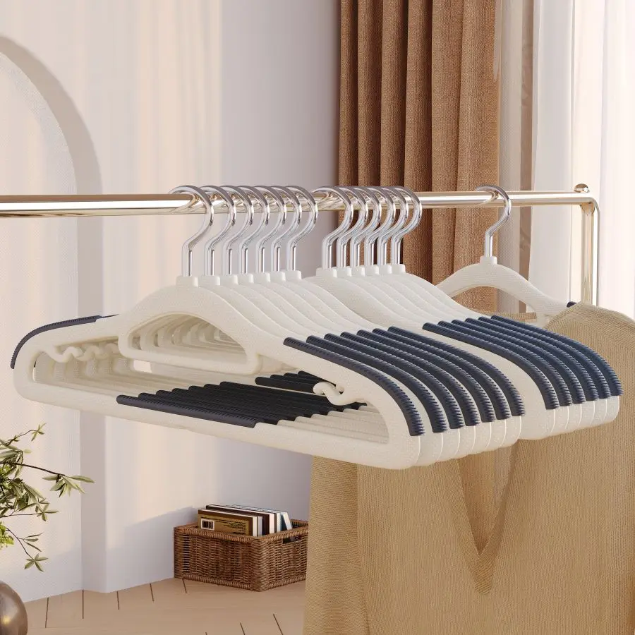 Clothes Hanger I KNOW Plastic Space Saving Clothes Hanger 10PCS Stripe Non Slip Coat Hanger Heavy Duty Pant Rack Upgraded Wide Size Coat