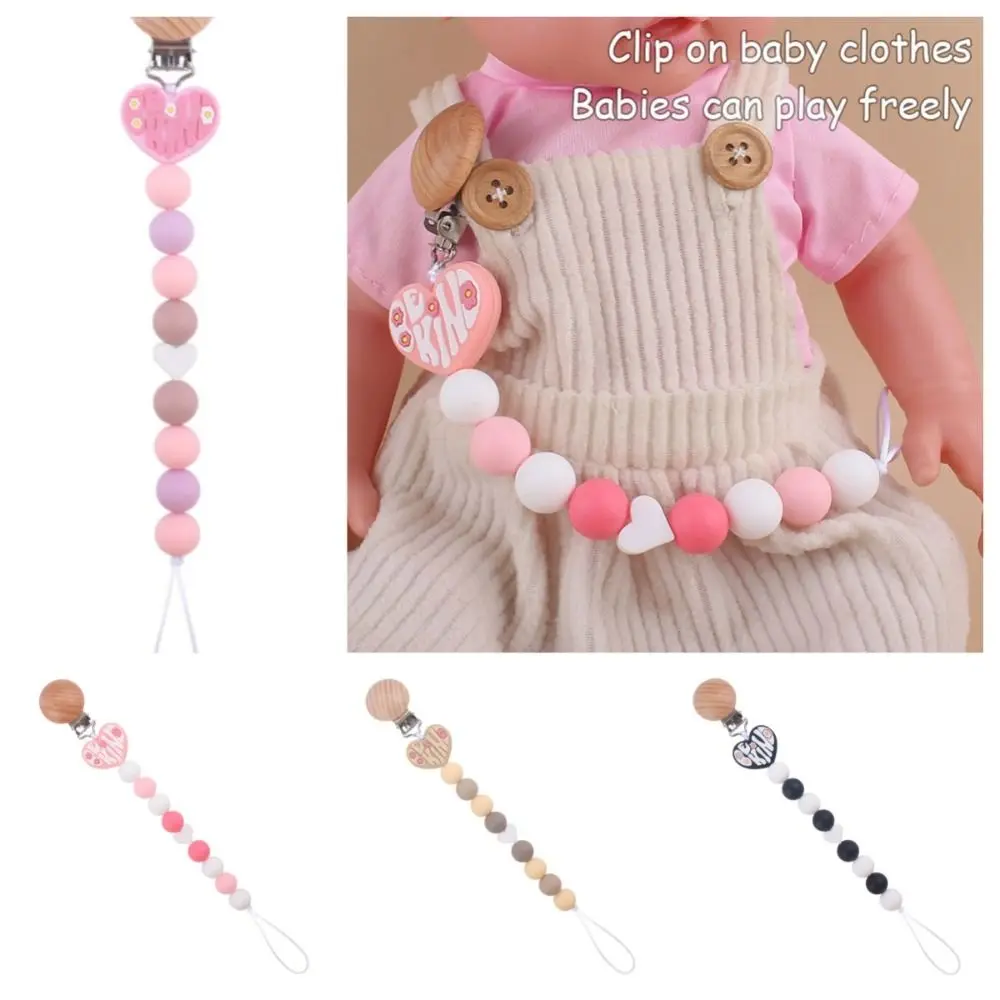 

Baby Pacifier Clips Newborn Silicone Teething Beads Holder for Pacifiers Boy Girls Nipple Clip Chian Wooden Teethers Toy Pendent