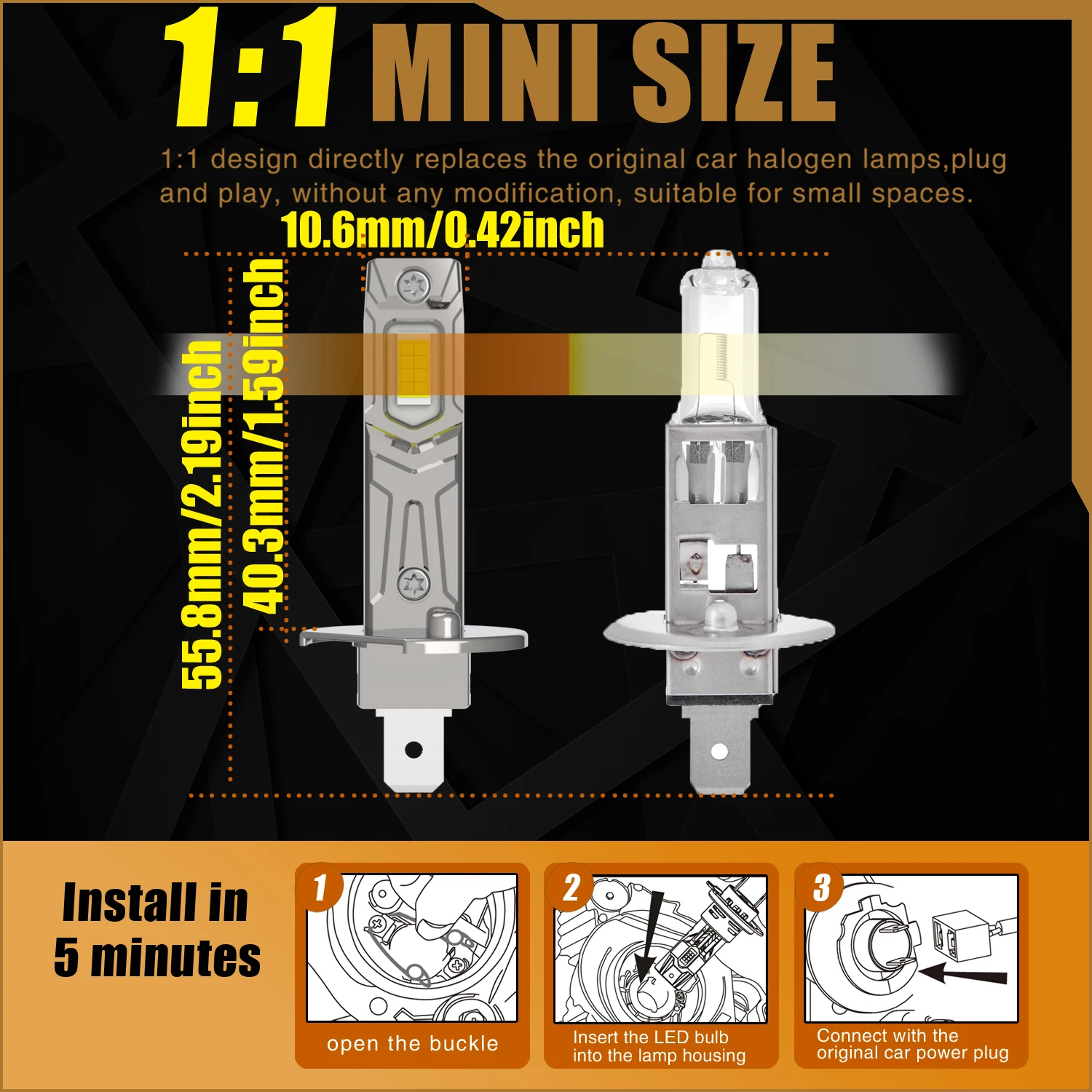 2개 H1 P14.5s LED 화이트 오토바이 안개등 고출력 전구 초고휘도 12V 55W 자동차 터보 다이오드 헤드라이트 어댑터 불필요