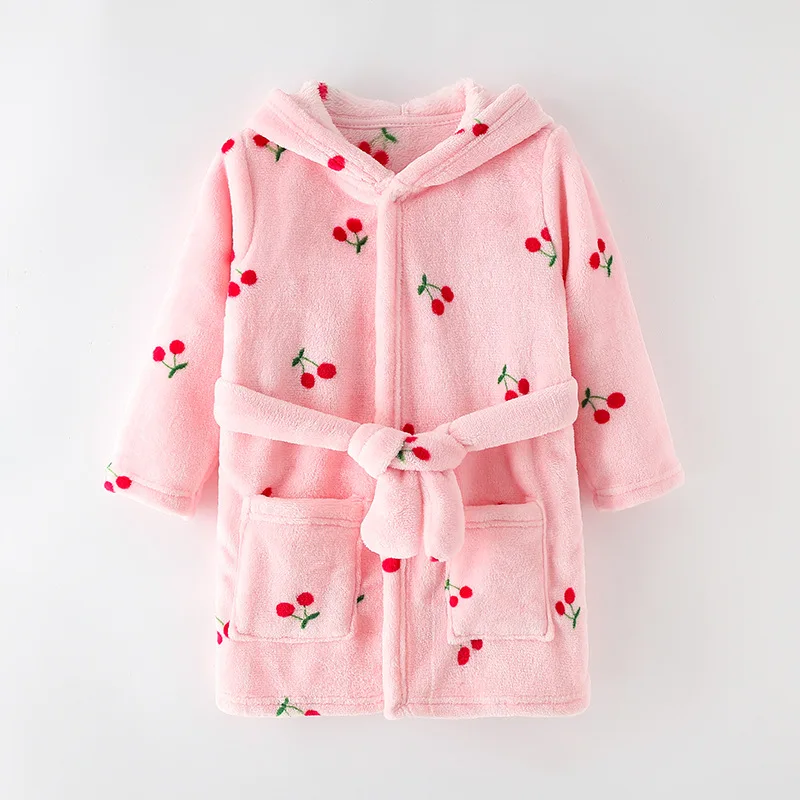 New Fashion Children Winter Sleepwear Cartoon Long Sleeve Hooded Bathrobe For Girl Shower Sleeping Pajamas Warm Robe 2-10Years