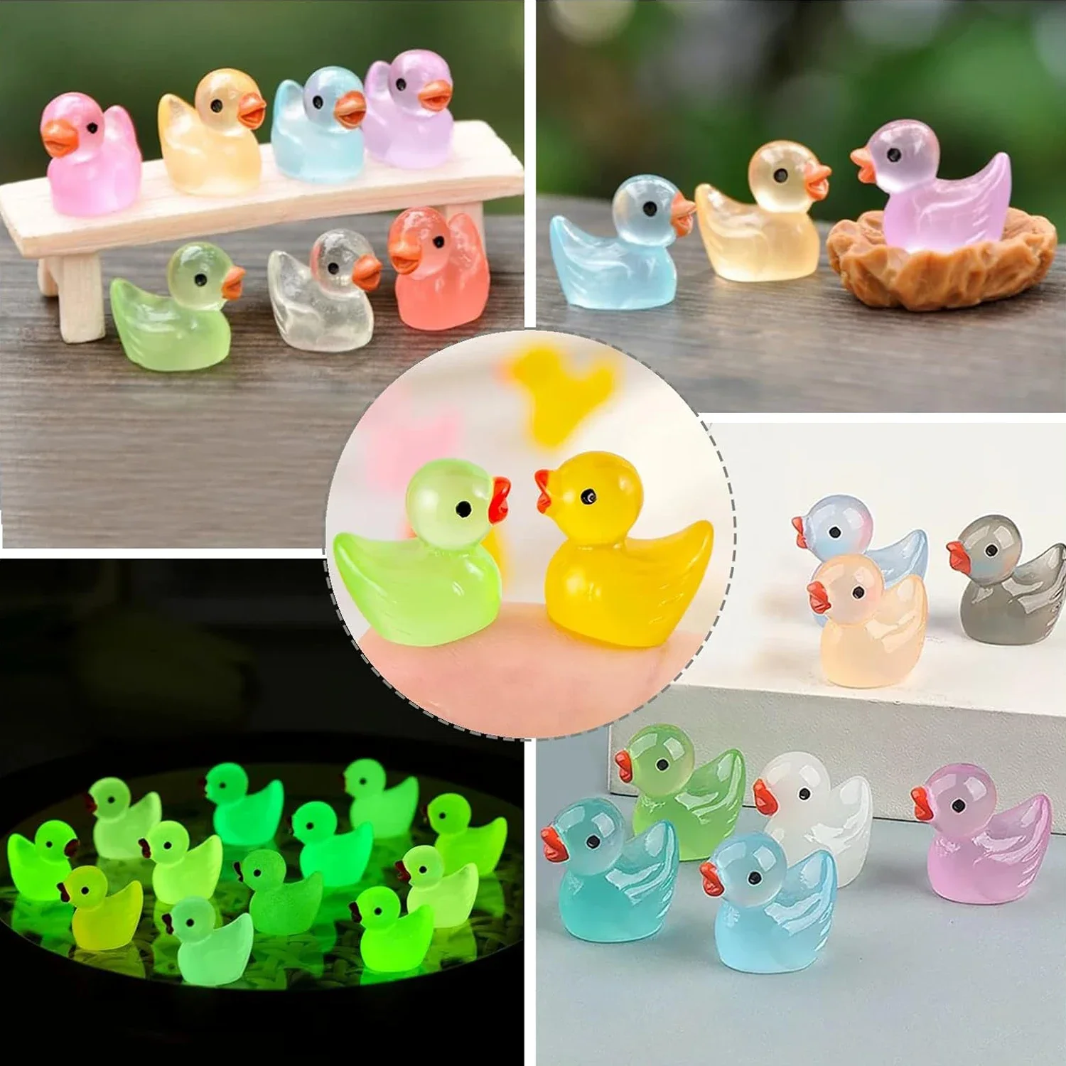 30/60/100PCS Glowing Mini Resin Little Ducks Moss Microlandscape Miniature Duck Figurines Fairy Garden Accessories Home Decor
