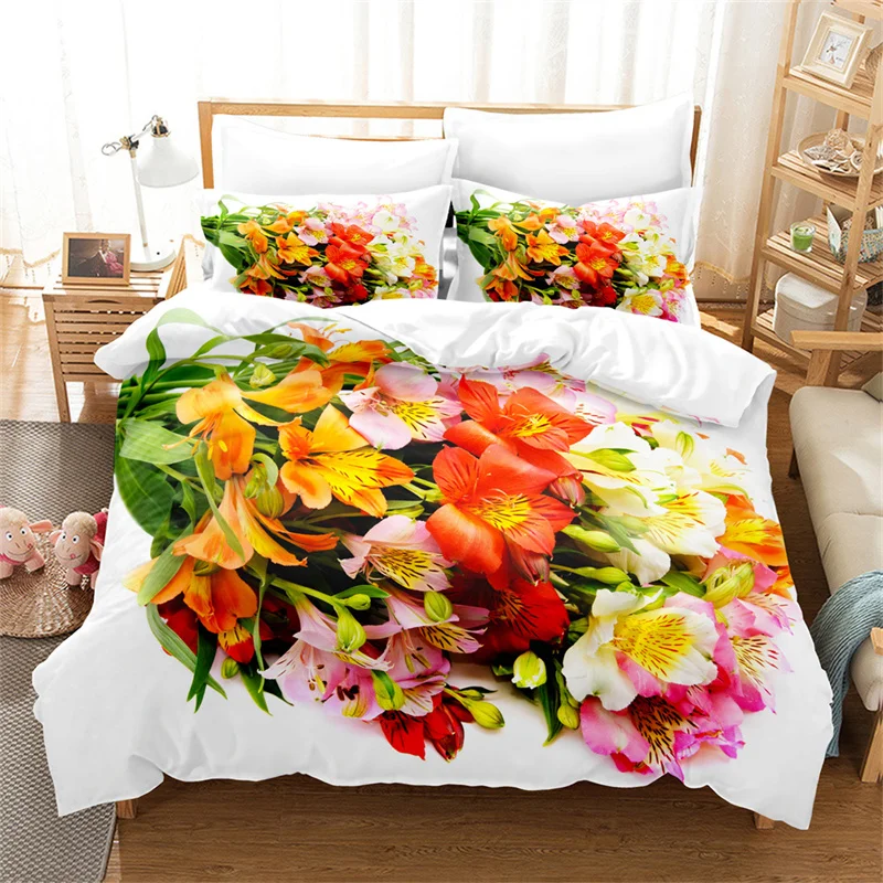 

Beautiful Flowers Queen Bedding Set Duvet Cover Kids Bedroom Bed Set Comforter Cover Set King Size Duvet Cover Set Bedding Sets