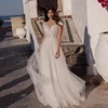 Sexy Short Sleeves Wedding Dresses O Neck V Shaped Bridal Grown Applique Floral Illusion Court Train A Line Vestidos De Novia 1