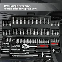 Jeu de douilles professionnel en acier Cr-V 46 pièces avec clé à cliquet, sac de rangement, douilles durables et rallonge pour réparation automobile et domestique 3