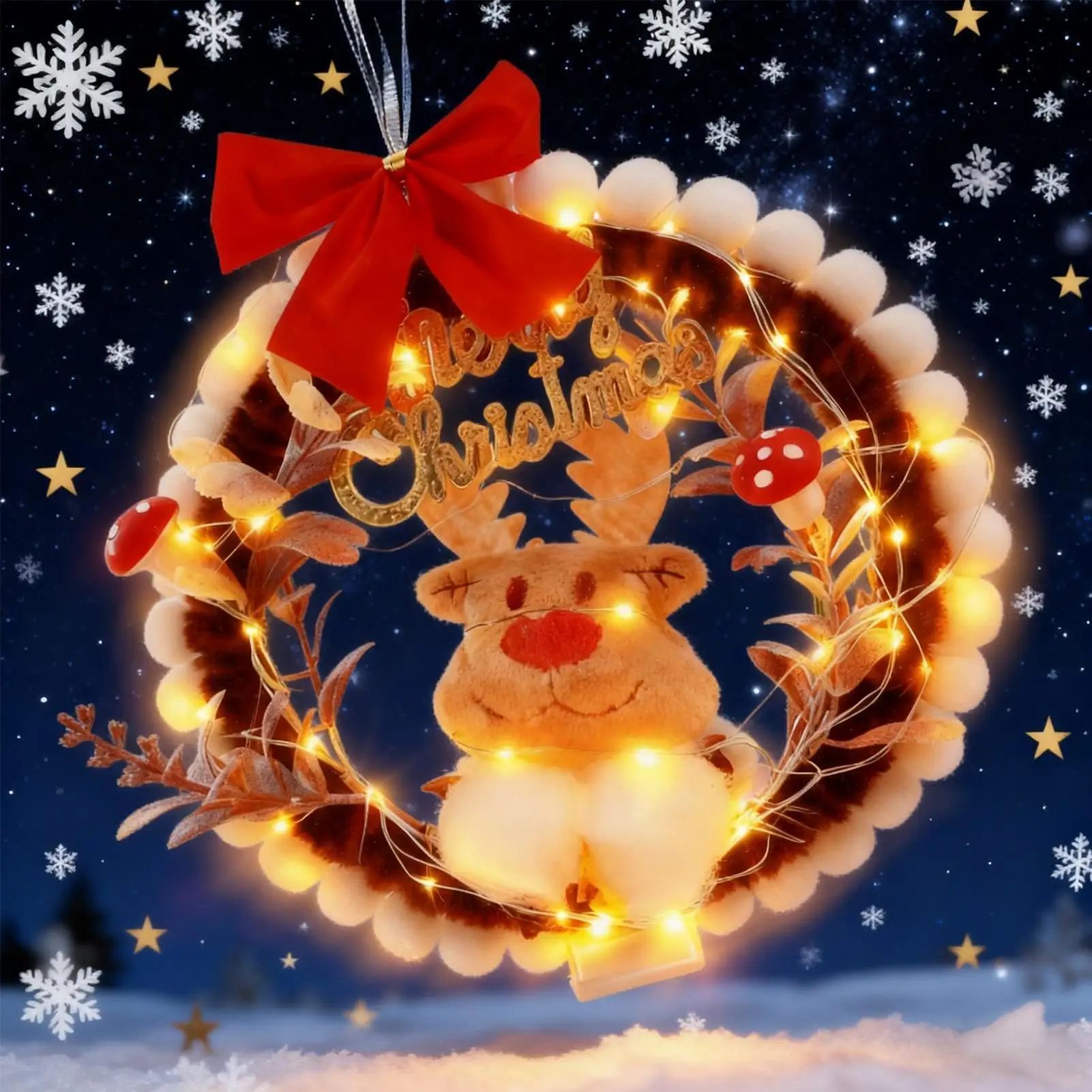 DIY Christmas Wreath Kit Handmade Crafting Set With LED Light Holiday Wreath Decorations For Art Teachers Family Activities