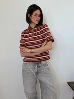 Sumuyoo Women's Retro Striped Polo T-Shirt Loose Fit Short Sleeve Casual Knitted Shirt Fashionable Summer Top for Ladies - Image 6