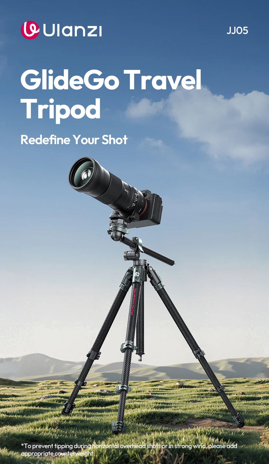 GlideGo Travel Tripod Carbon Fiber Tripod with Dual-Section Center Column for Lo
