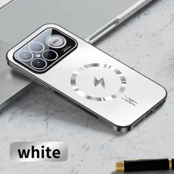 Magnetic Camera Lens Protective Case with Magsafe Wireless Charging and Matte Frosted Back Cover for Poco F8 Ultra (White)