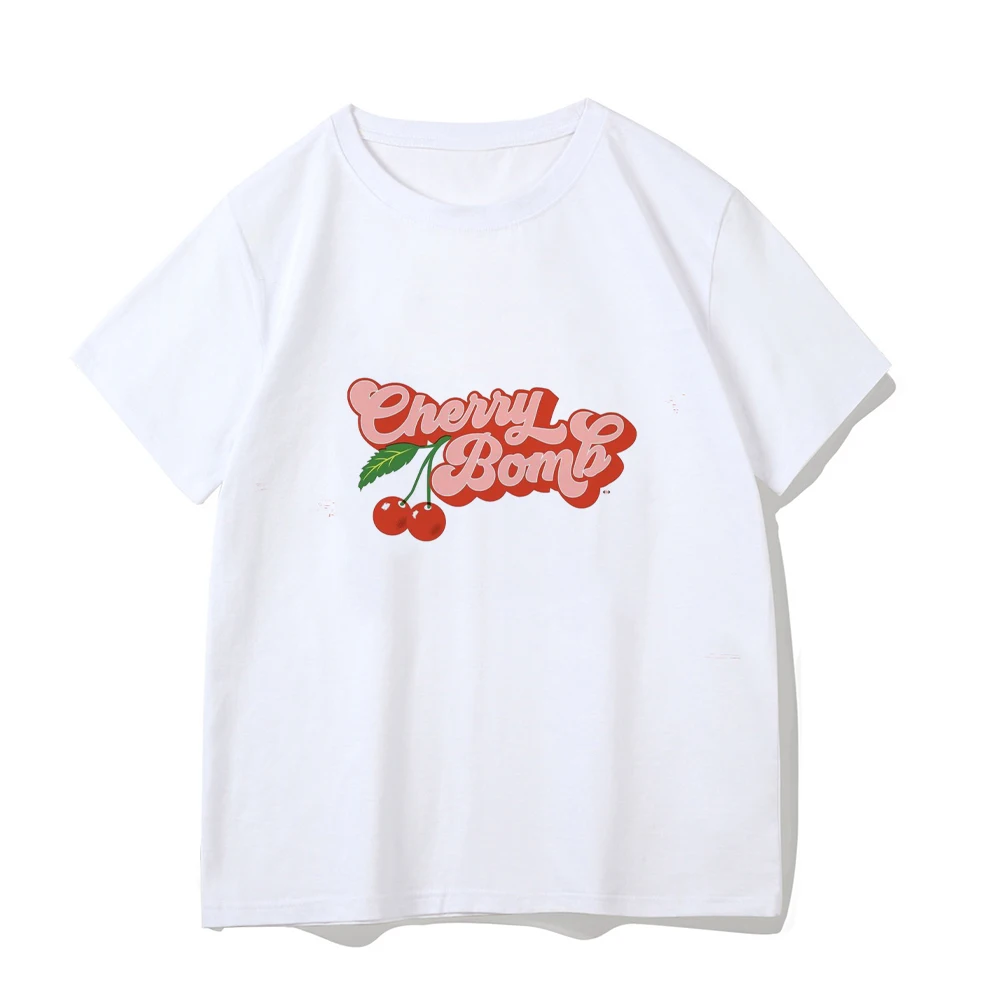 Short-sleeved T-shirt Women Summer cherry letter print short-sleeved top Spice Girls wearing crop short slim-fit street style