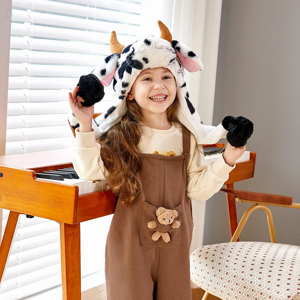 23cm Ear Moving Jumping Hats Stuffed Cow Funy Interactive Hat for Kids Girl Boy Cosplay Christmas Party Hat Plush Animal 3