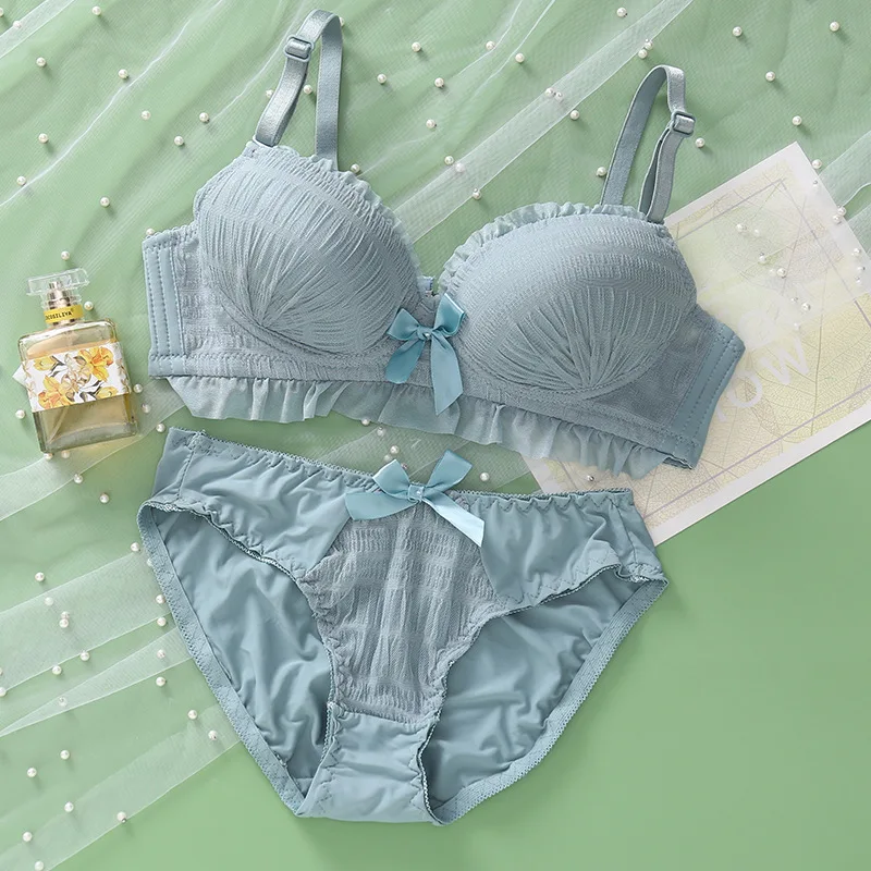 Cute Japanese Women Lace Bra Sets Knot Underwear Backless Young Girls Unline Lingerie Floral Soft Comfortable Bra & Brief Sets