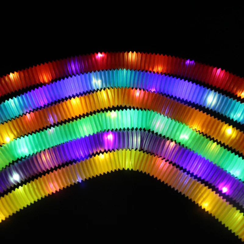 Led sensory toys 12pcs random colors decompression luminescent telescopic tube toy flash corrugated tube decompression toy LED party toys