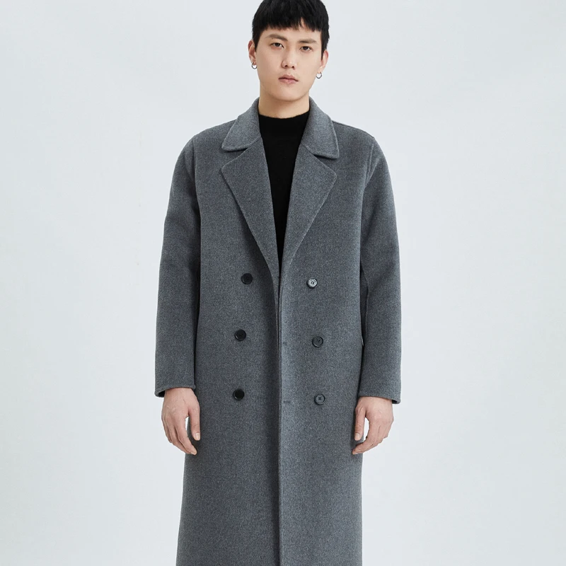 jueqi men's cashmere coat, Korean style, medium length, double-faced wool coat, 100% pure wool coat, MR-3026