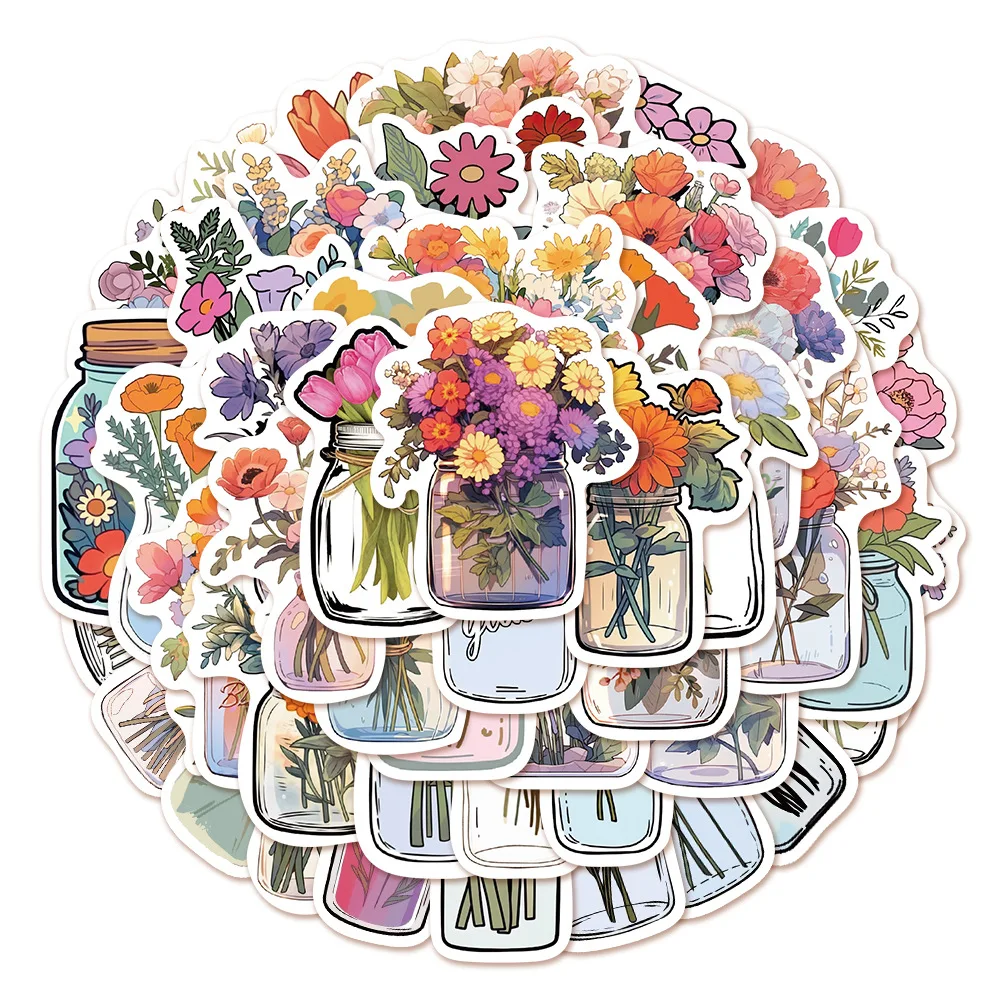 50 قطعة ملصقات زهرة الكرتون لطيف مجموعة الجمالية D...