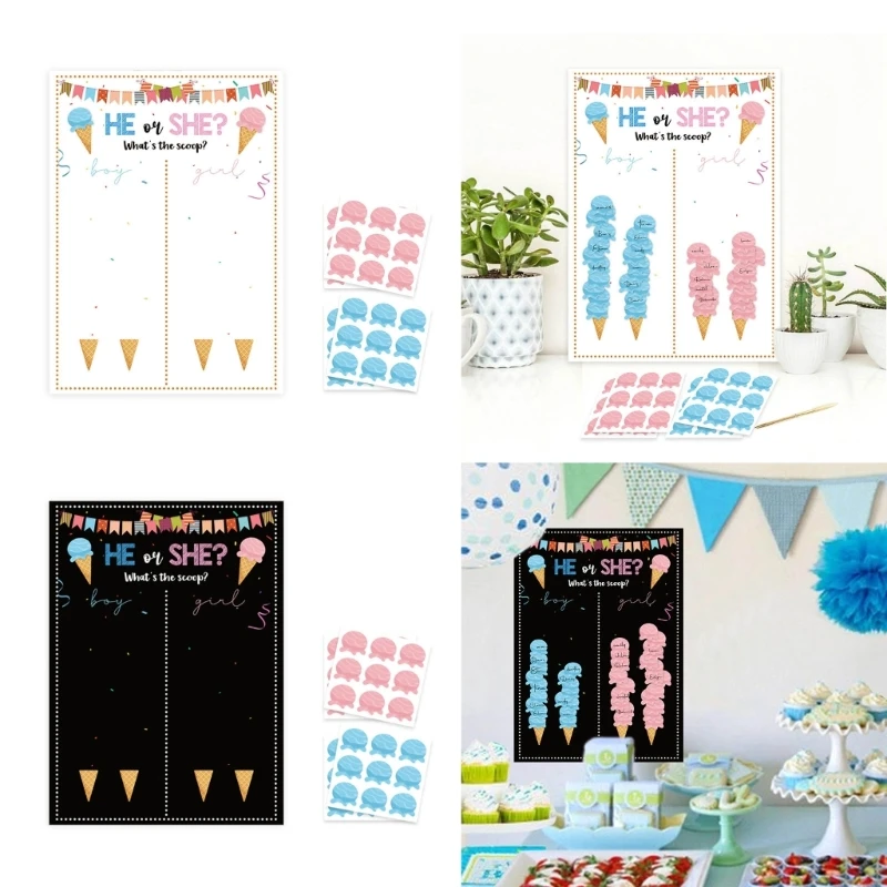 H7Ea Gender Reveal Decorazioni Per Feste Gelato Baby Gender Reveal Gioco Votazione Poster Con Adesivi Ragazzo O Ragazza Per La
