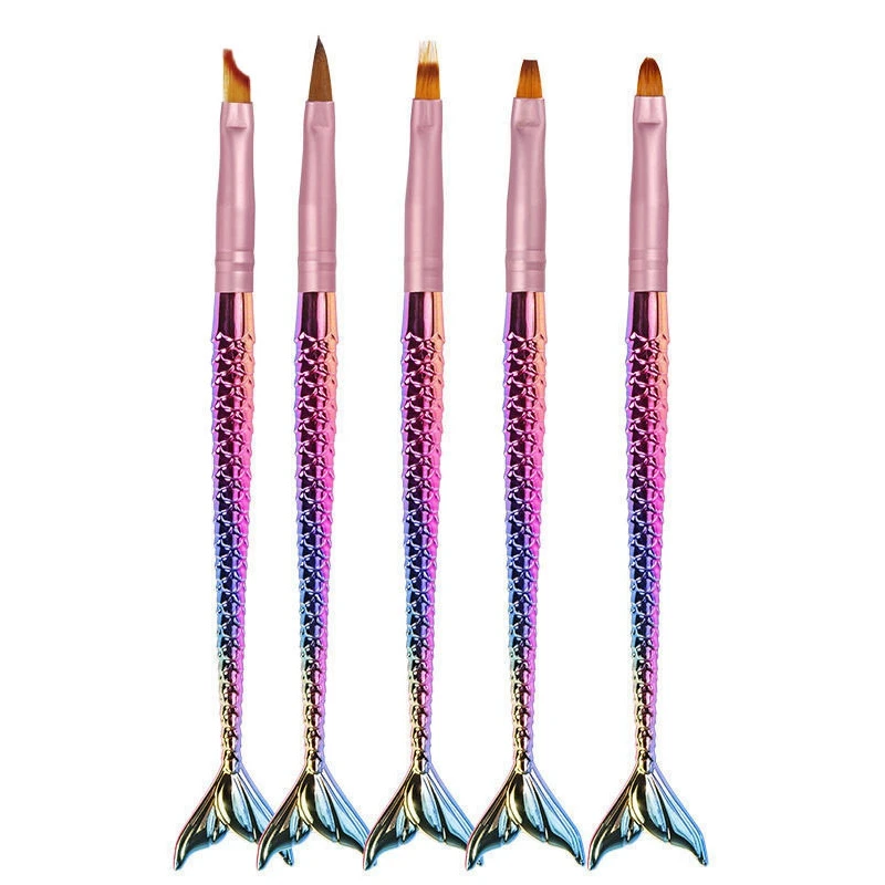 5Pcs/Set Mermaid Gradient Flower Nail Art Brush Carved Stripe Painting Drawing Pen Acrylic UV Gel Nail Tip Manicure Tool 2