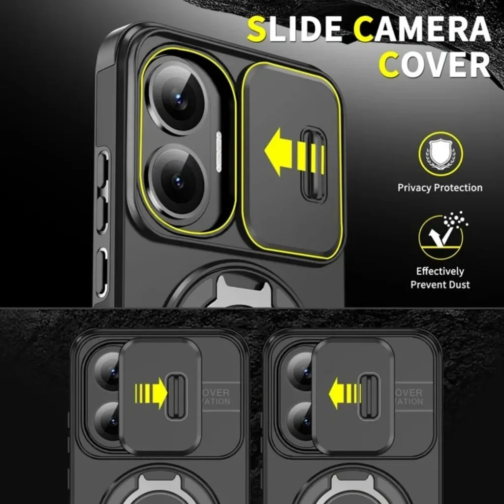 Shockproof Armor Phone Case with Magnetic Ring Holder and Kickstand - Hard PC Protective Cover