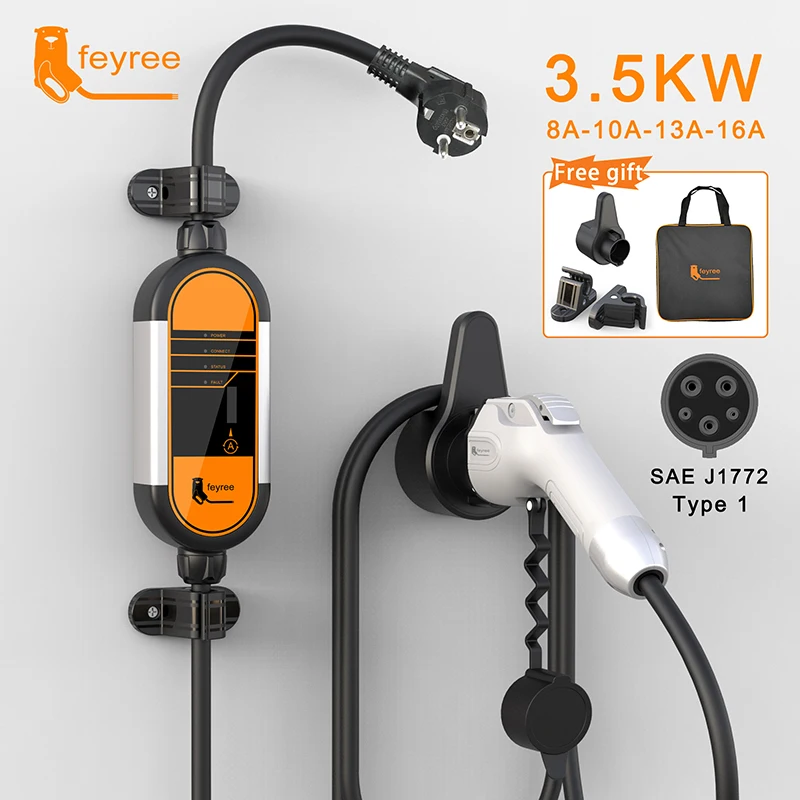 Feyree Portable Ev Charger Type1 J1772 Adapter 32a 7kw Evse Charging