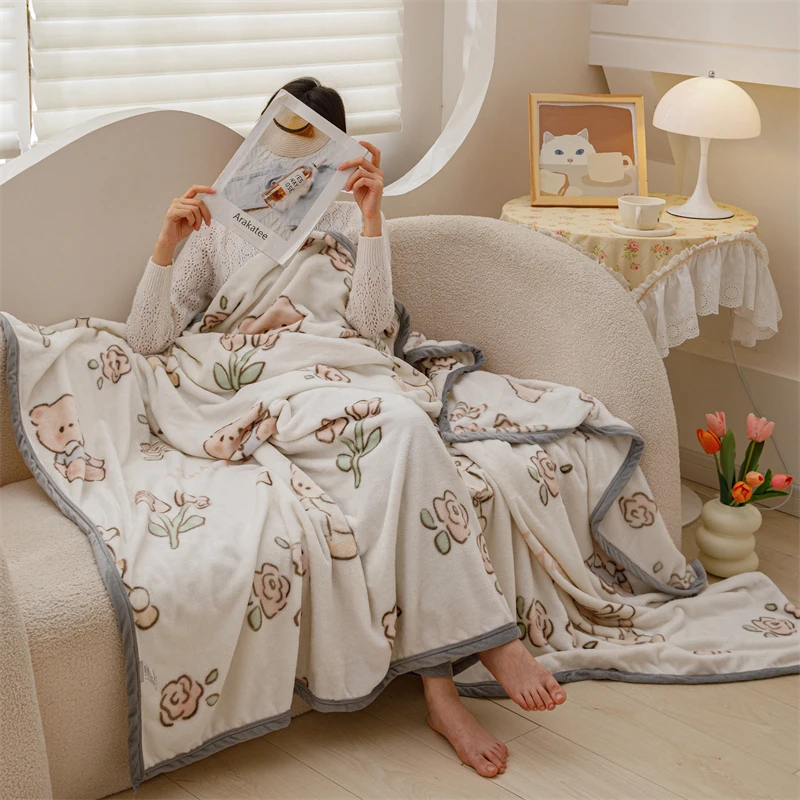 YanYangTian Winter Warm Plaid coperta comoda coperta Cartoon Bed Cover tinta unita Office coperta da viaggio multifunzione