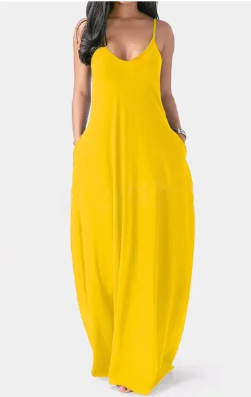 2024 AliExpress European and American Women's Cross border Summer New Product Solid Color Sexy Deep V Sling Dress 5