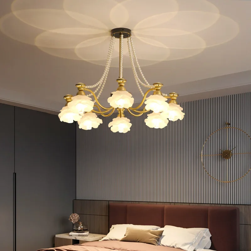 

Retro Brass Chandelier for Bedroom Living Room Dining Room French Style Flower Shaped Pendant Light Interior Lighting Fixture