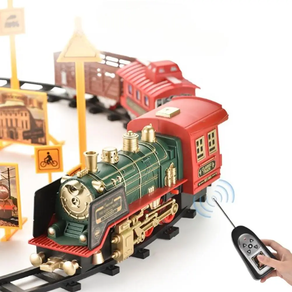 Electric Steam Train Toys Simulation Remote Control Classical Locomotive With Lighting Music For Children Gifts Car Model Set electric train set