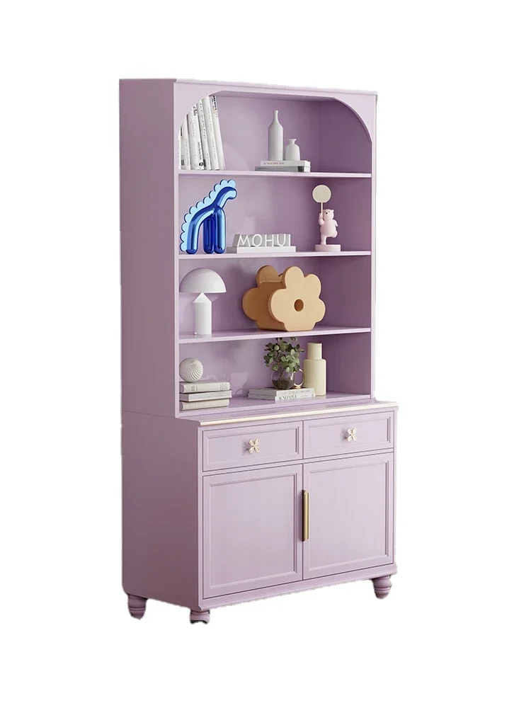 

Fresh Simple Combination Bookcase Living Room Good-looking Display Cabinet Pink Glass Cabinet Floor High Cabinet