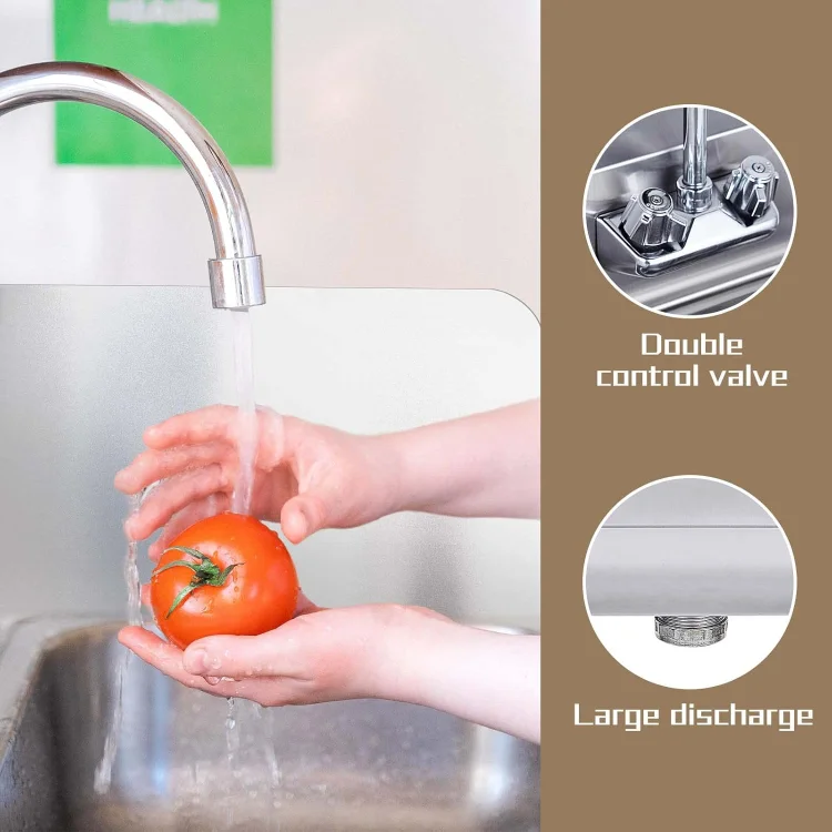 Stainless Steel Sink for Washing with Faucet and Side Splash, NSF Commercial Wall Mount Hand Basin for Restaurant, Kitchen 5