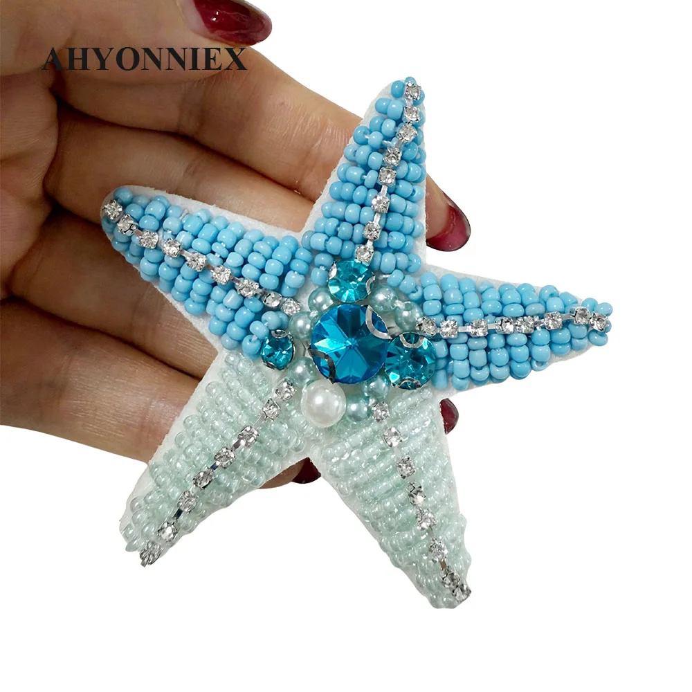 의류용 3D 불가사리 껍질 패치 DIY 바느질 패치 비즈 장식 패치 의류 장 자수 패치